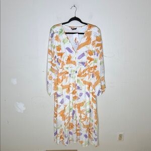 Pretty Garden Polyester Watercolor Print V-Neck Long Sleeve Dress XL New!